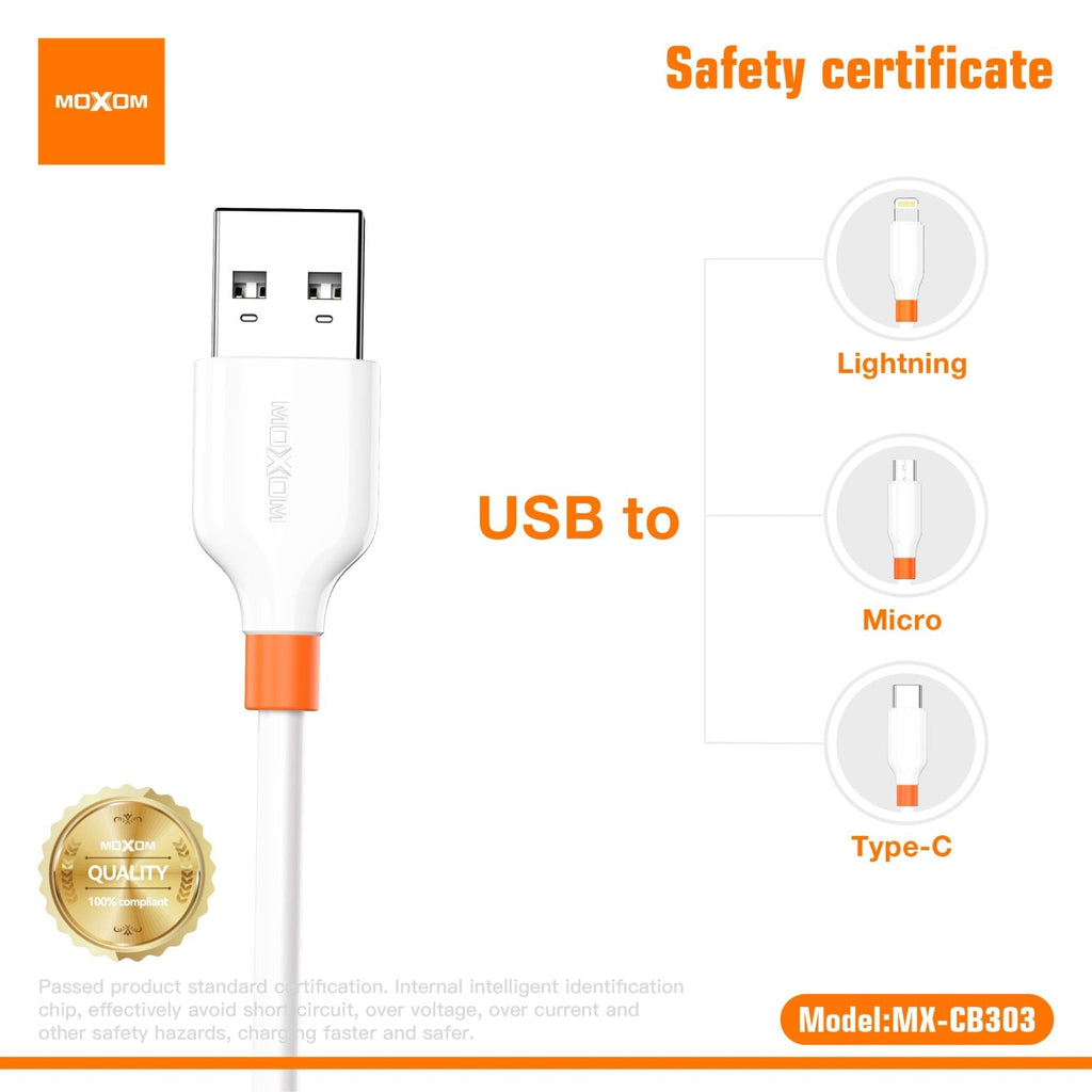 MOXOM MX-CB303 3A Fast Charging Data Cable (USB-A to Lightning / Micro / Type-C)