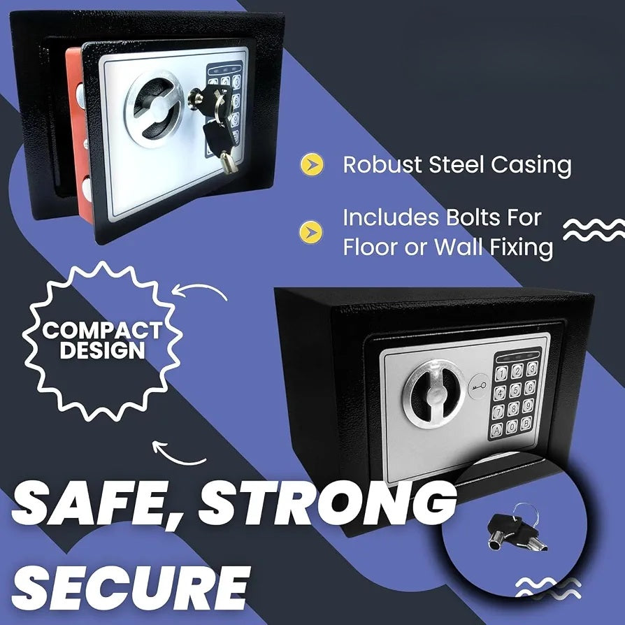 Digital safe box front view with override keys