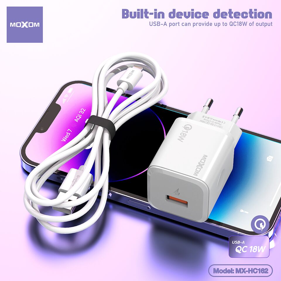 MOXOM MX-HC162 QC18W USB-A Fast Charger with USB-C Cable