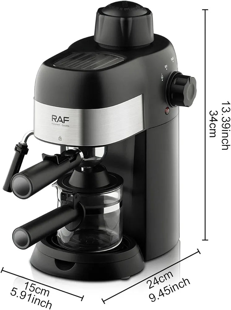RAF Espresso Machine 800W with Steam Wand & 4-Cup Glass Carafe