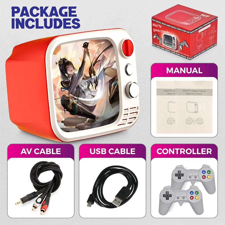 H7 Mini TV Game Console - 3.5" Screen | 740 Retro Games | 2 Wireless Controllers | Rechargeable