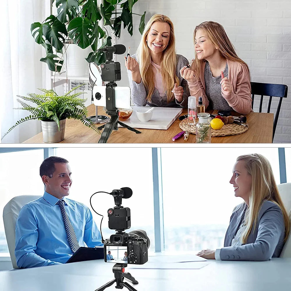 Adjustable tabletop tripod shown in tripod and handheld configurations