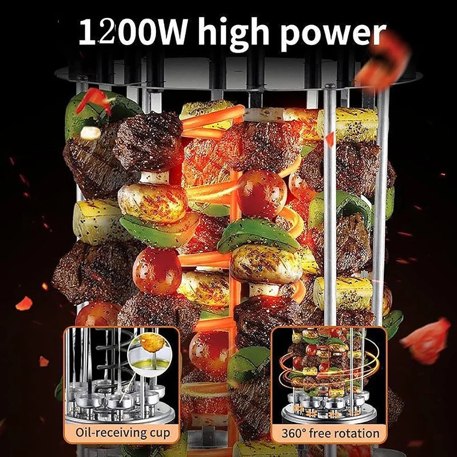 RAF Electric BBQ Skewer Grill 1200W – 8 Skewers | 360° Rotation | Model SK-6113