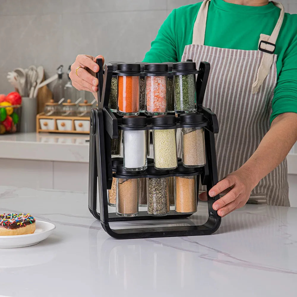 Rotating Ferris Wheel Spice Rack Organizer with 18 Glass Jars