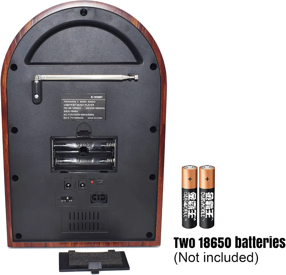R-1950BT Retro Vintage Radio – AM/FM/SW, Bluetooth, USB/TF, Solar & AC Charge
