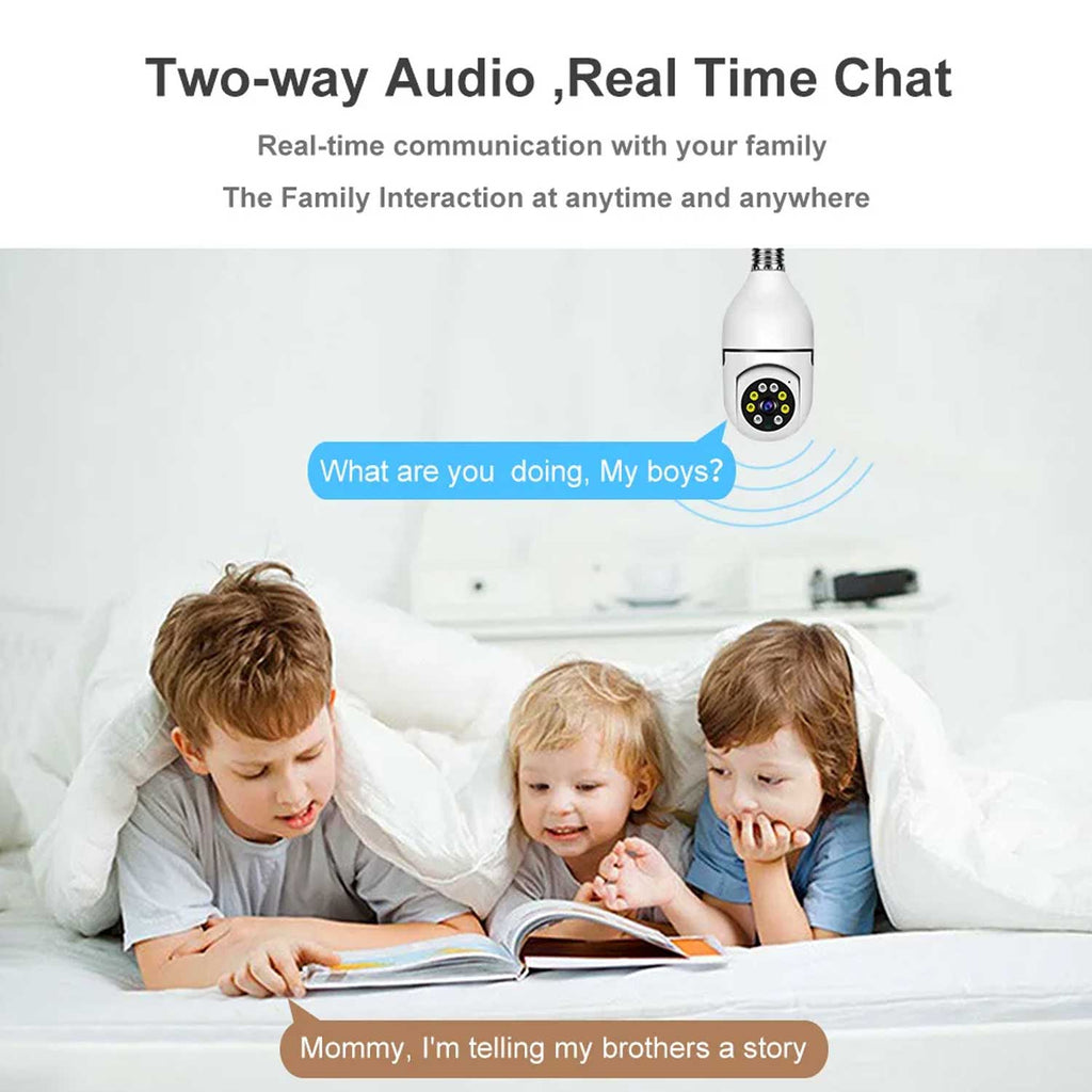 WiFi Smart Bulb Camera 1080P Full HD – 360° PTZ, Night Vision, Two-Way Audio (E27 Socket)
