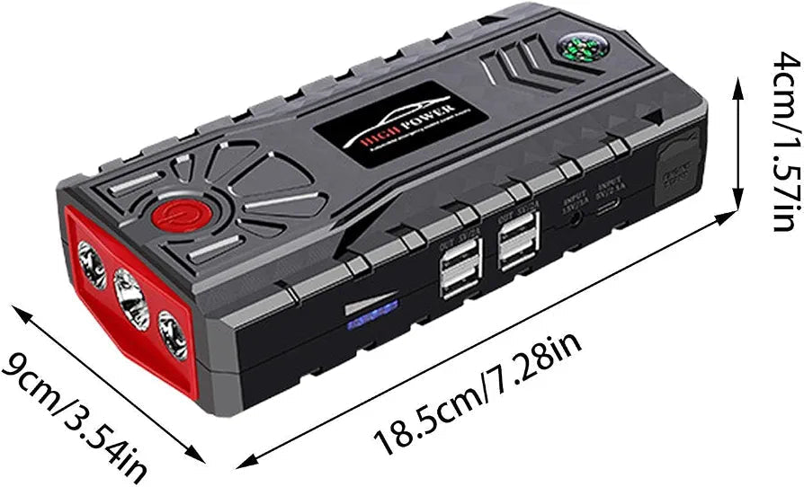 High Power 99900mAh Car Jump Starter – 1200A Peak, Air Compressor, 4 USB Ports