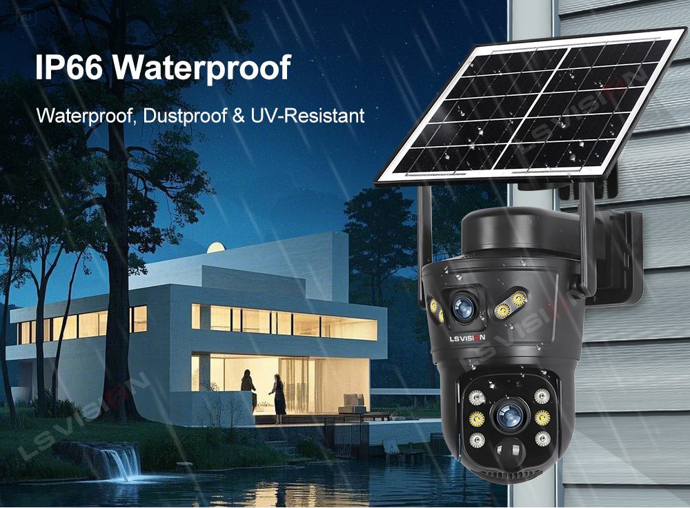 LS VISION 8MP Solar-Powered Dual-Lens PTZ WiFi Security Camera – IP66 Waterproof | Color Night Vision | PIR Detection