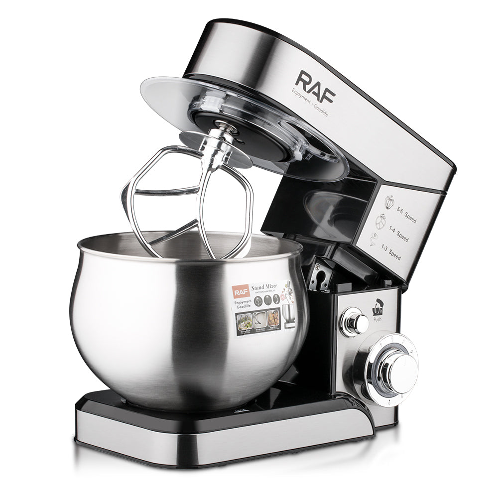 RAF Stand Mixer 1000W – 6-Speed | 5L Stainless Steel Bowl | 4 Attachments | Model SC.209