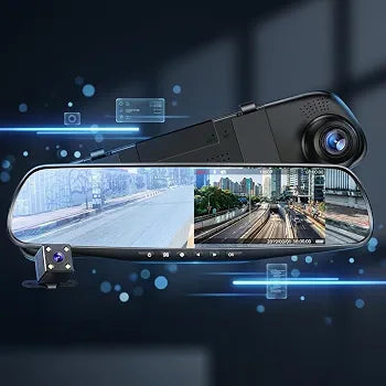 Mirror dash cam back view with camera lens