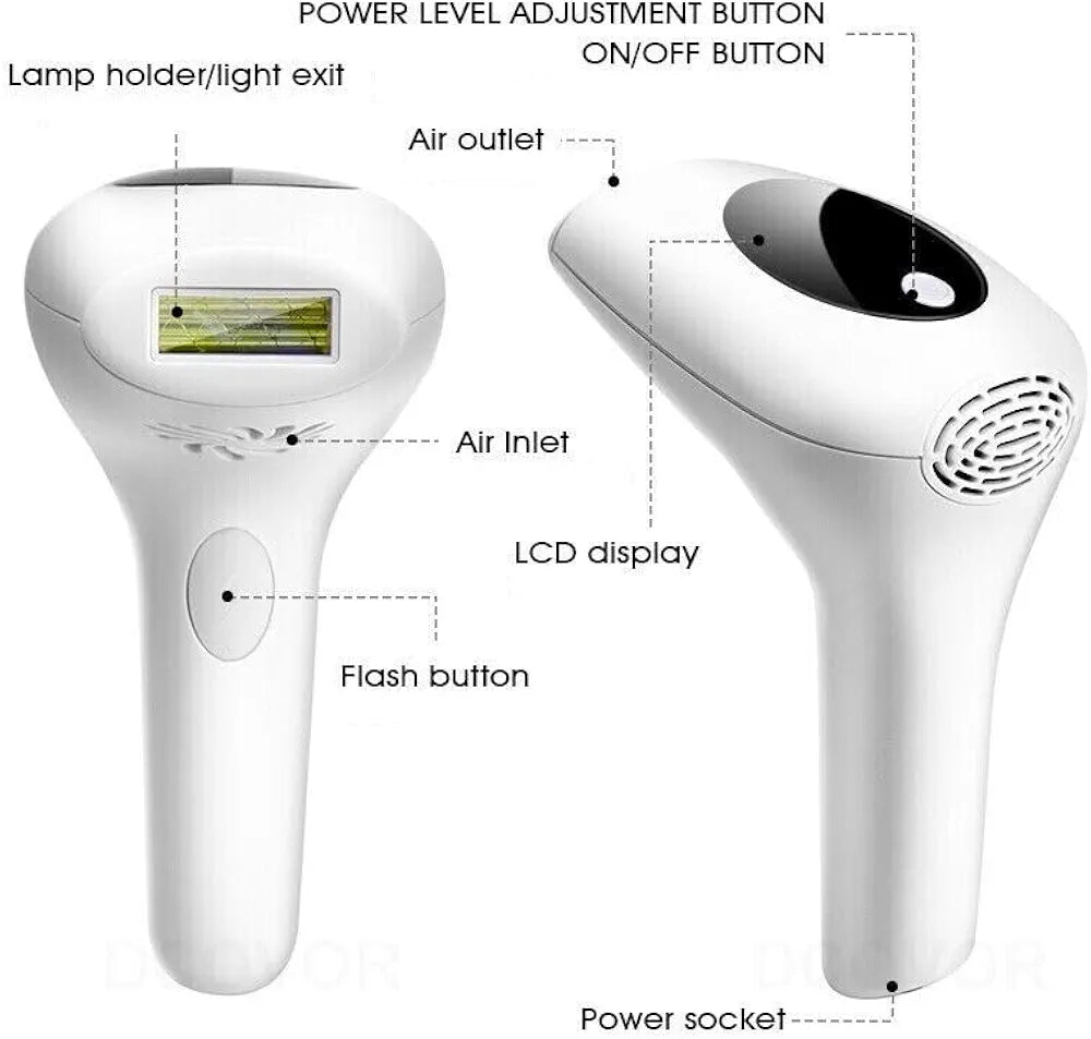IPL Hair Removal Device – 8 Power Levels, 900,000 Flashes, Manual & Auto Modes