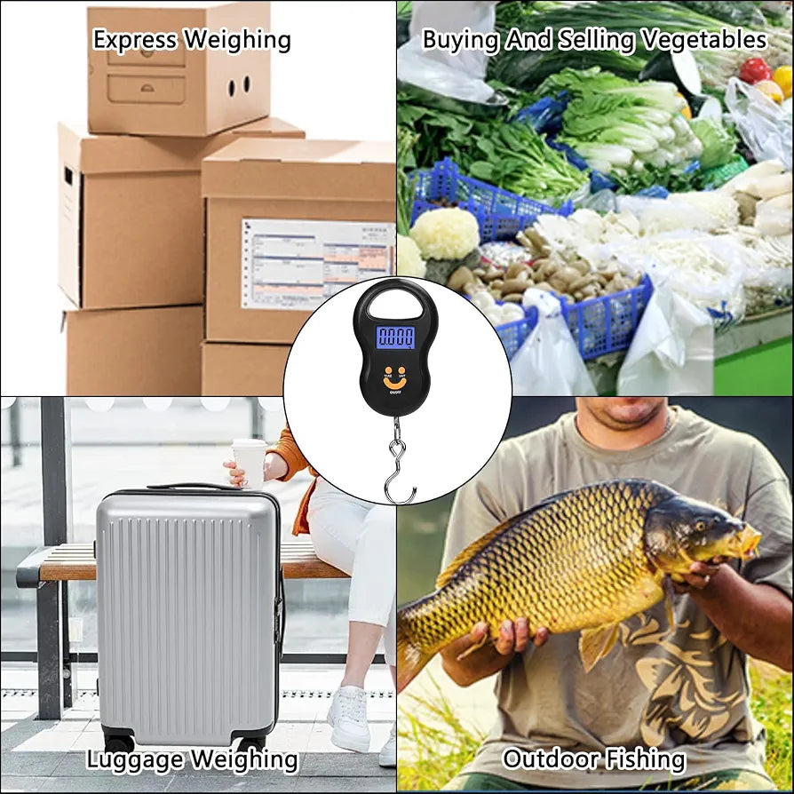 Digital hanging scale battery compartment and backlit screen