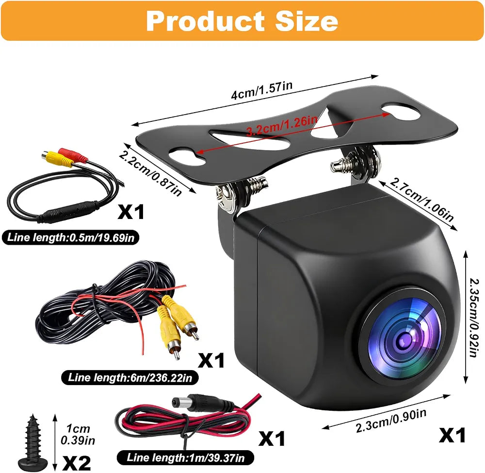Car Rear Camera – HD 1080p, 170° Wide Angle, IP68 Waterproof, Night Vision