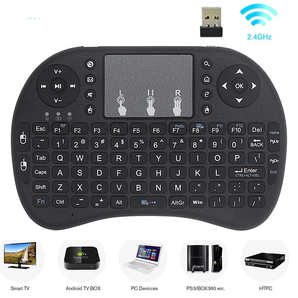 Mini Wireless Keyboard i8 with Touchpad & RGB Backlight – 2.4GHz