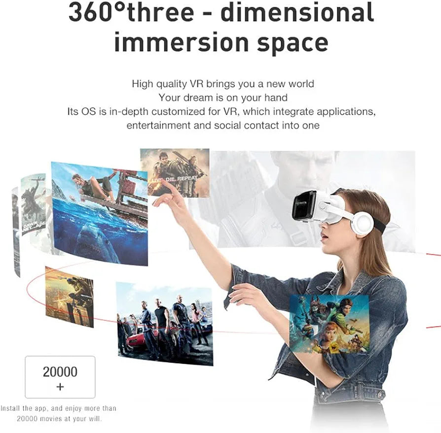 VR Shinecon 4K Ultra HD – VR Headset with Built-in Headphones, Bluetooth Controller & 360° Immersion