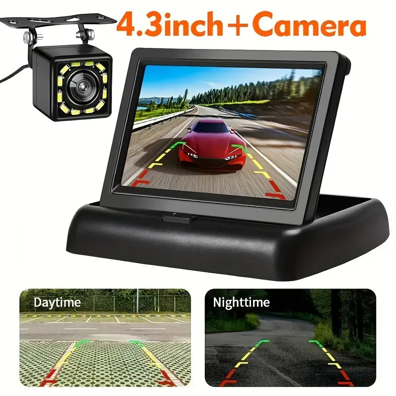 4.3" Foldable Car Backup Camera Kit – Wireless with 12 LED Night Vision & LCD Moni