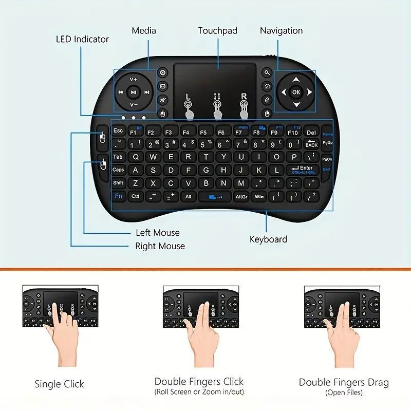 Mini Wireless Keyboard i8 with Touchpad & RGB Backlight – 2.4GHz