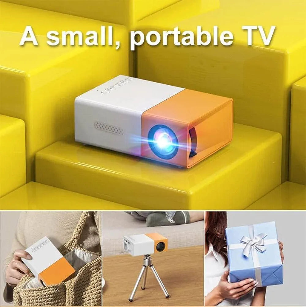 YG300 Mini LED Projector – 1080P, HDMI/USB/AV/SD, Built-in Speaker, Remote & HDMI Cable Included