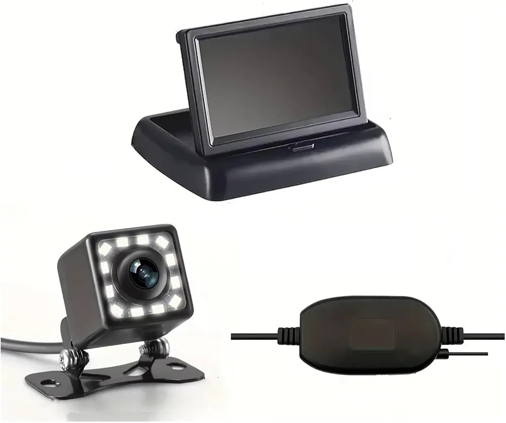 4.3" Foldable Car Backup Camera Kit – Wireless with 12 LED Night Vision & LCD Moni