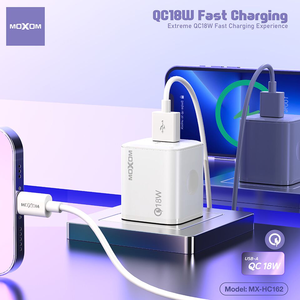 MOXOM MX-HC162 QC18W USB-A Fast Charger with USB-C Cable
