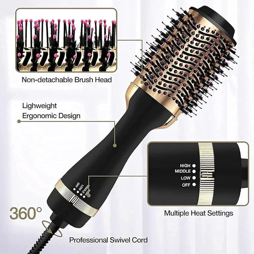 3-in-1 Hot Air Brush – 2000W Hair Dryer, Straightener & Curler