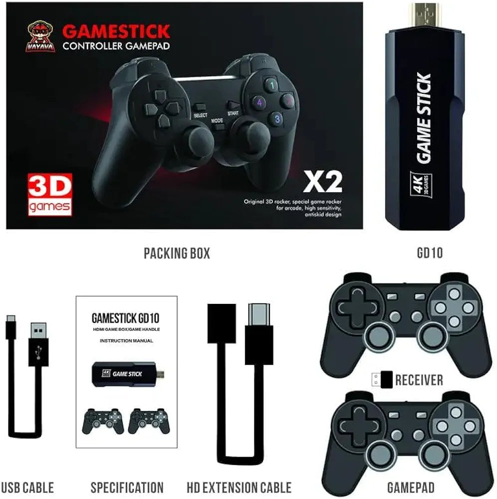 GD10 4K Game Stick - 20,000 Games | 2 Wireless Controllers | HDMI | Anti-Shake | 64GB