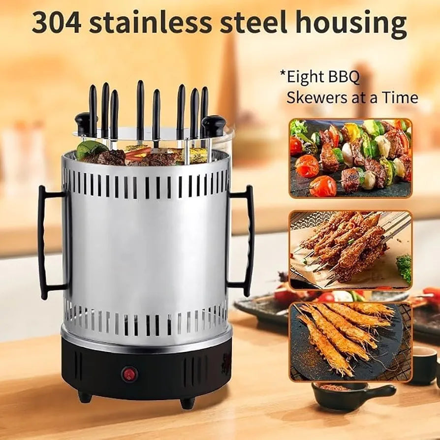 RAF Electric BBQ Skewer Grill 1200W – 8 Skewers | 360° Rotation | Model SK-6113