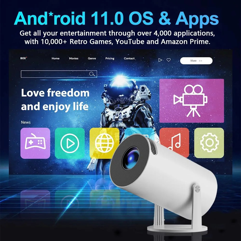 HY300 Pro Smart Projector – Android 11, 4K Support, 20,000 Games, WiFi, Bluetooth, 40"-120" Display
