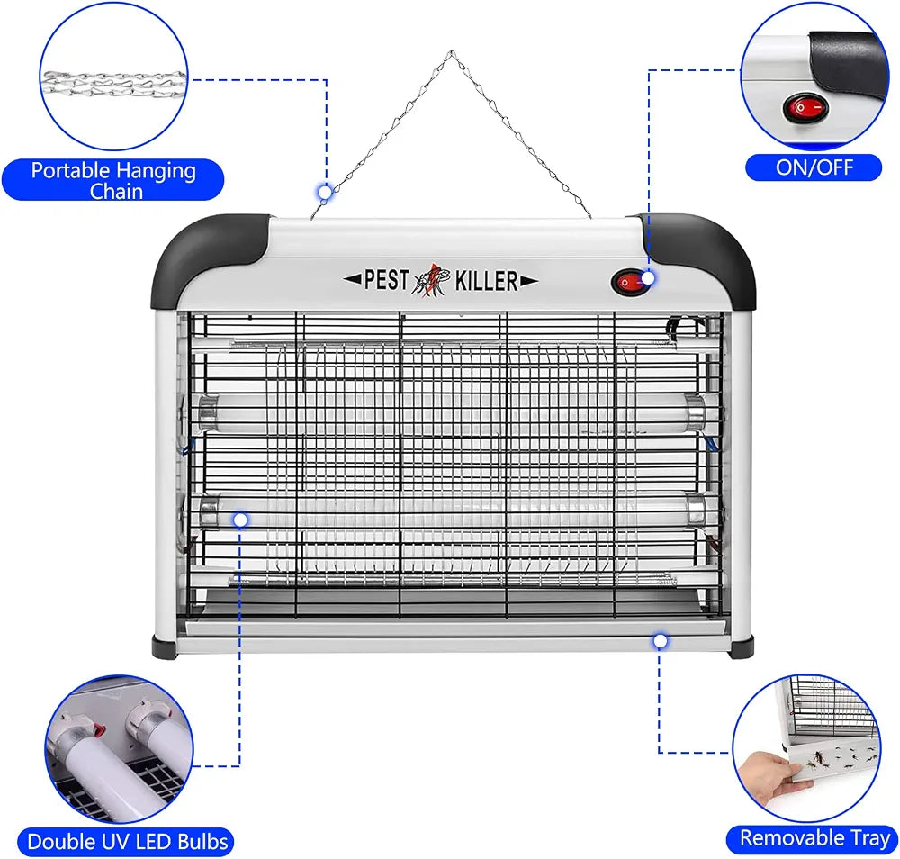 Electric UV Insect Killer with Dual Lamps & Removable Tray