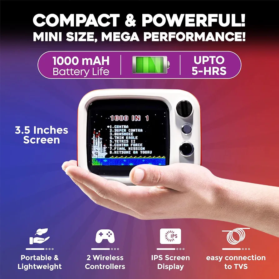 H7 Mini TV Game Console - 3.5" Screen | 740 Retro Games | 2 Wireless Controllers | Rechargeable