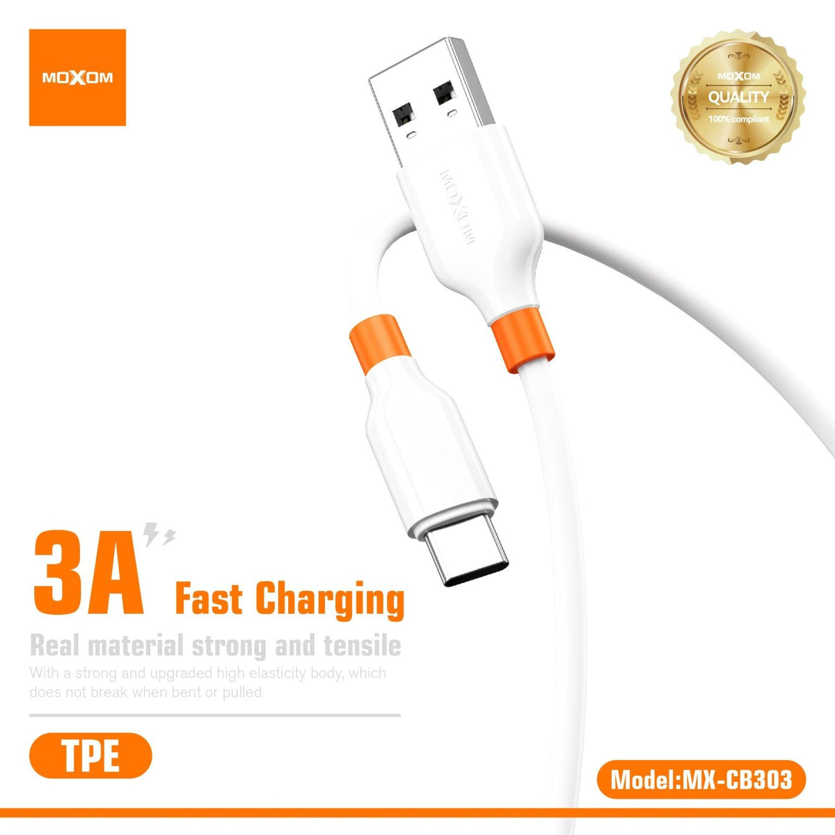 MOXOM MX-CB303 3A Fast Charging Data Cable (USB-A to Lightning / Micro / Type-C)