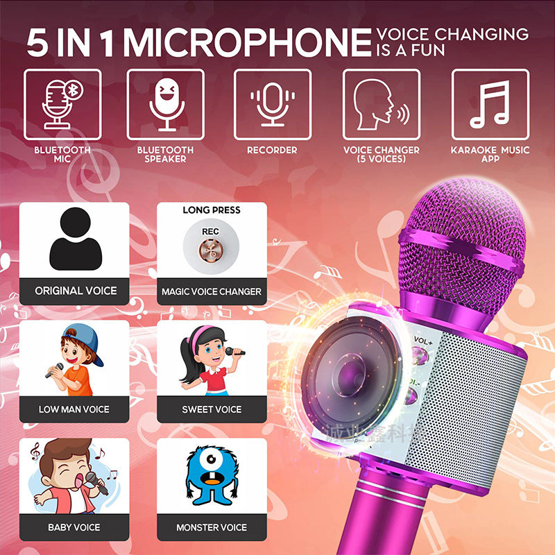 5-in-1 Bluetooth Karaoke Microphone with Voice Changer