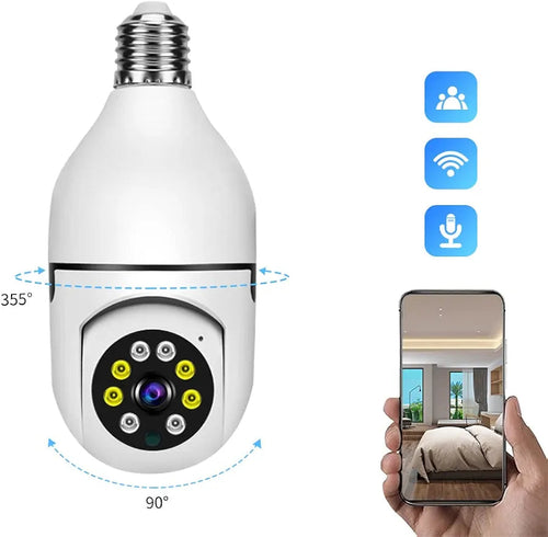 360° WiFi Bulb Security Camera – 1080p Full HD | Night Vision | Two-Way Audio | E27 Base