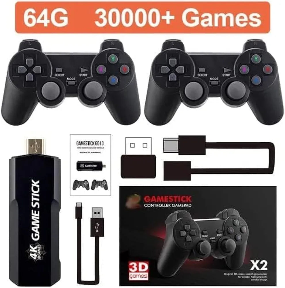 GD10 4K Game Stick - 20,000 Games | 2 Wireless Controllers | HDMI | Anti-Shake | 64GB