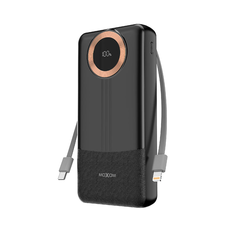 MOXOM MX-PB139 20000mAh Power Bank – 22.5W Fast Charging, PD20W, Built-in Cables | Black