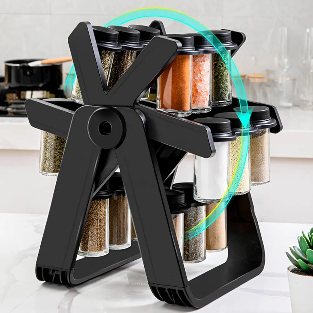 Rotating Ferris Wheel Spice Rack Organizer with 18 Glass Jars