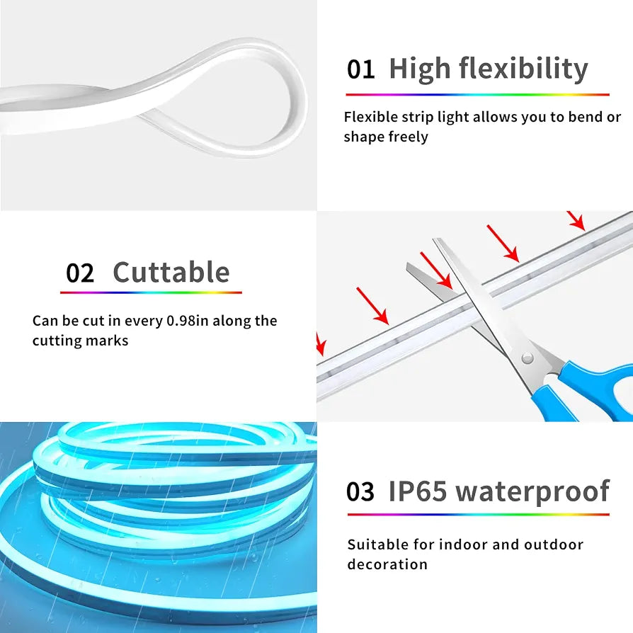 RGB Neon Rope Light Strip 10M – Waterproof, Flexible & Cuttable with App & Remote Control