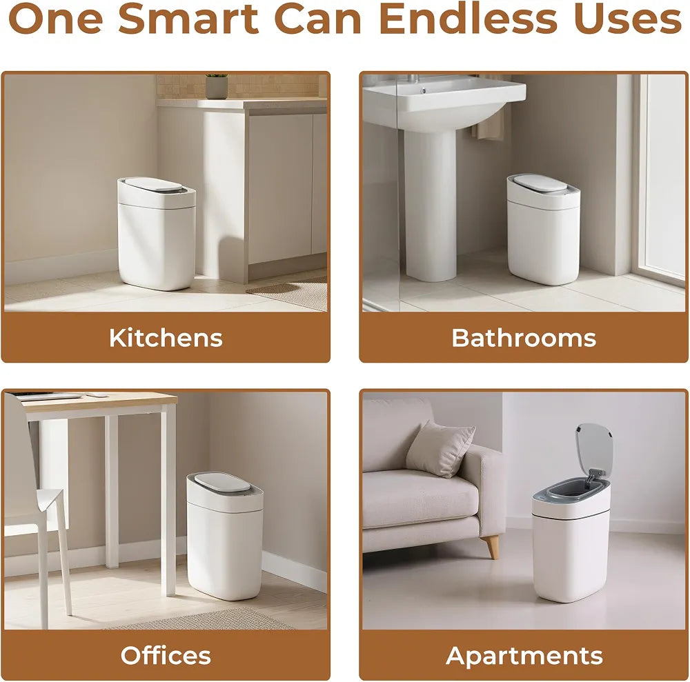 Smart sensor trash can white color full view