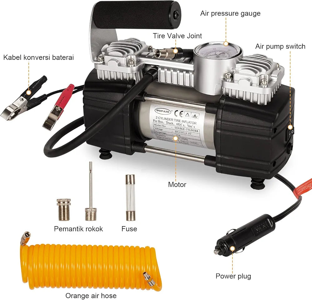 Double Cylinder Air Compressor – 150 PSI | 2 Piston Fast Inflation