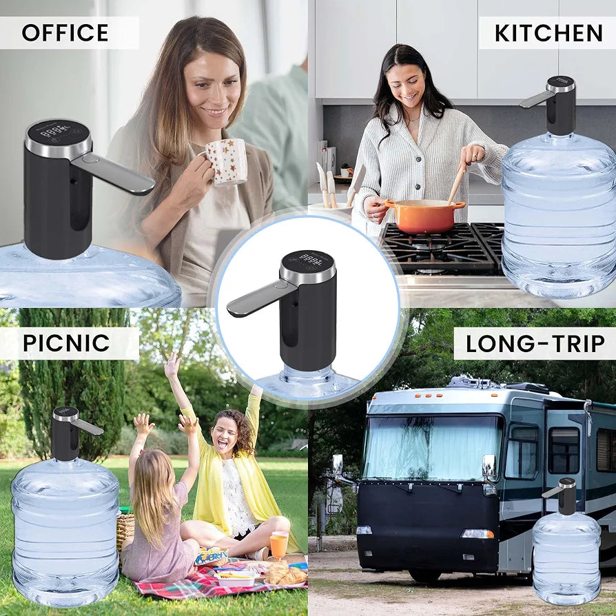 Smart Digital Water Dispenser Pump – 1200mAh Rechargeable, LED Display, Touch Control, Universal Fit 2–5 Gallon