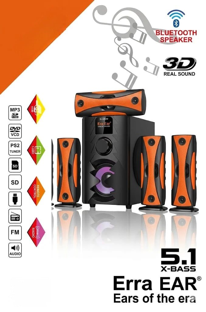 Era Ear 5.1 X-Bass Home Theater Speaker System – 3000W