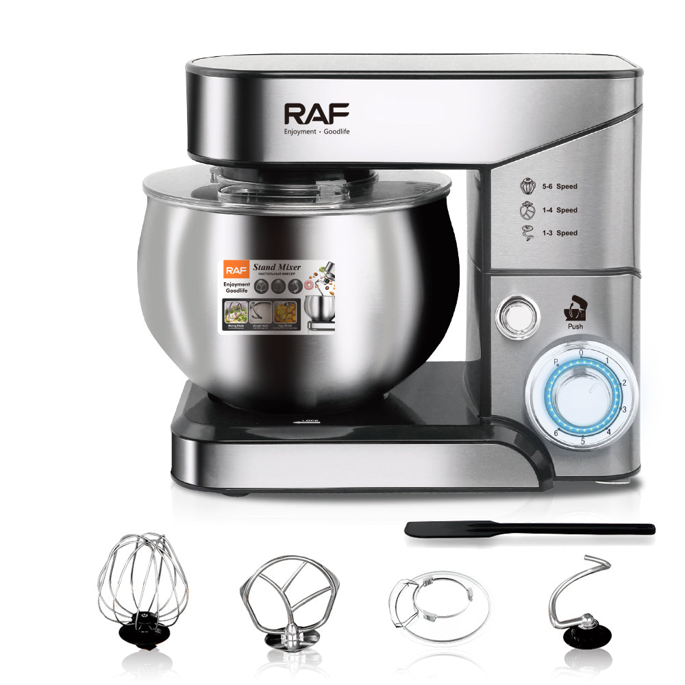 RAF Stand Mixer 1000W – 6-Speed | 5L Stainless Steel Bowl | 4 Attachments | Model SC.209