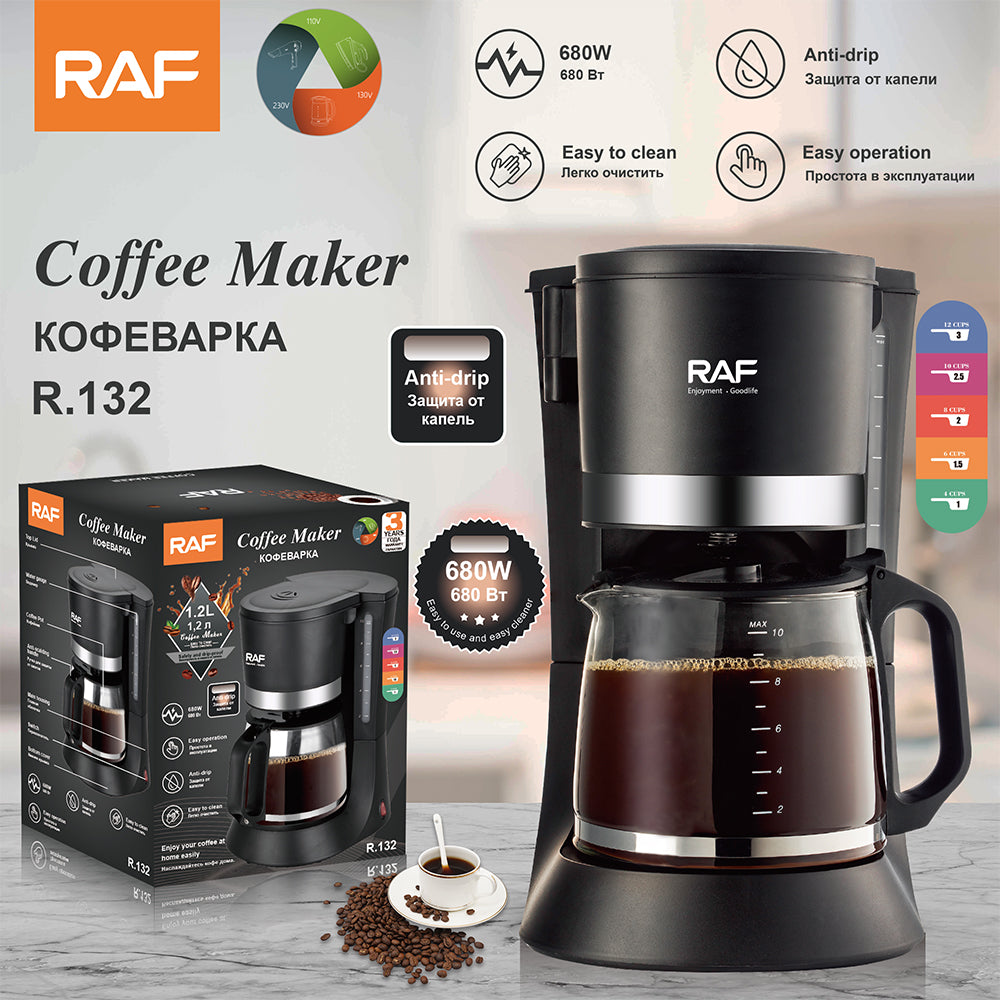 RAF R.132 Coffee Maker 1.2L – 680W Drip Filter Machine with Anti-Drip & Keep Warm
