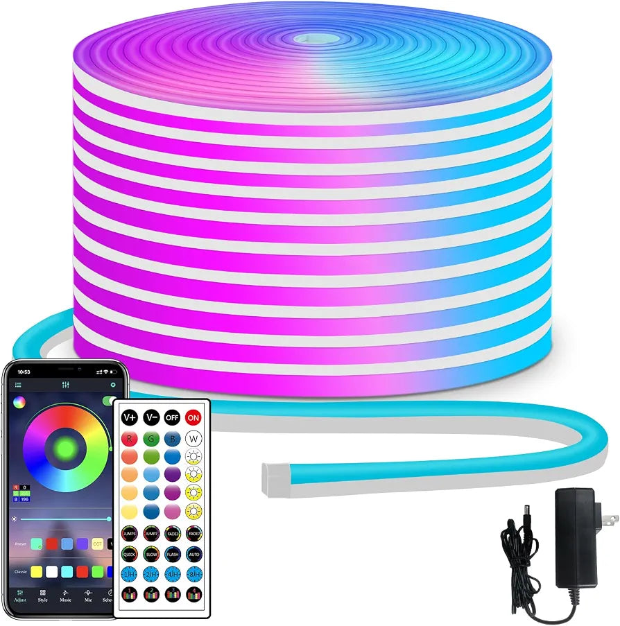 RGB Neon Rope Light Strip 10M – Waterproof, Flexible & Cuttable with App & Remote Control
