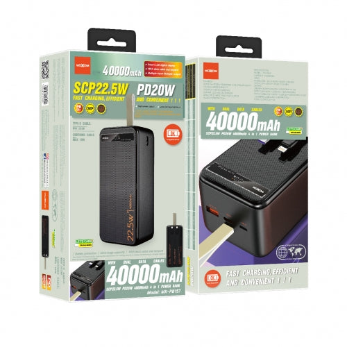MOXOM MX-PB157 40000mAh Power Bank – 22.5W Fast Charging, PD20W, Built-in Cables