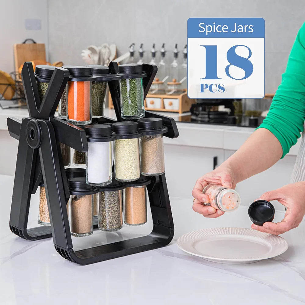 Rotating Ferris Wheel Spice Rack Organizer with 18 Glass Jars