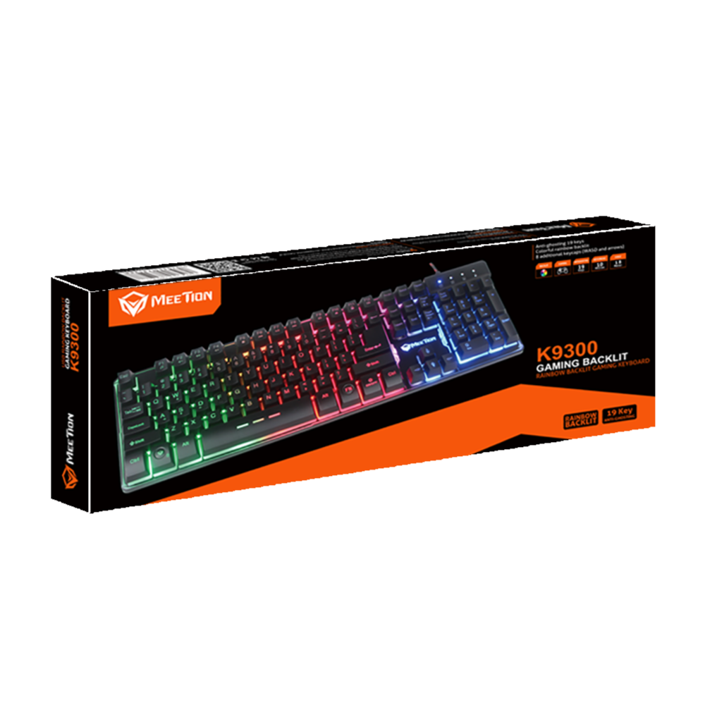 MeeTion K9300 Rainbow Backlit Gaming Keyboard – Wired USB, 104 Keys