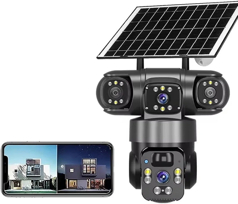 Triple-Lens Solar WiFi Security Camera – V380 Pro