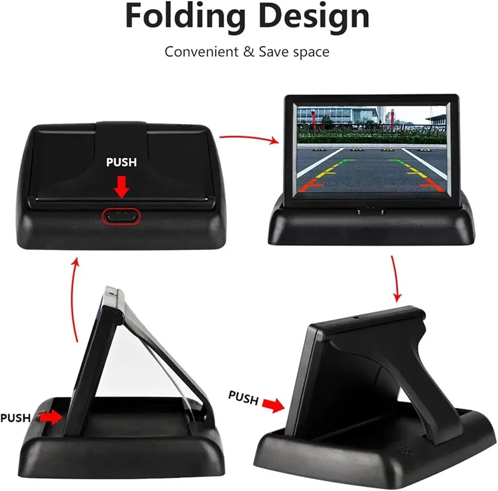 4.3" Foldable Car Backup Camera Kit – Wireless with 12 LED Night Vision & LCD Moni