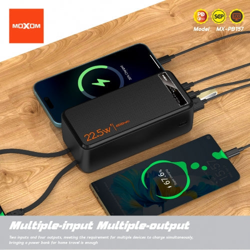 MOXOM MX-PB157 40000mAh Power Bank – 22.5W Fast Charging, PD20W, Built-in Cables